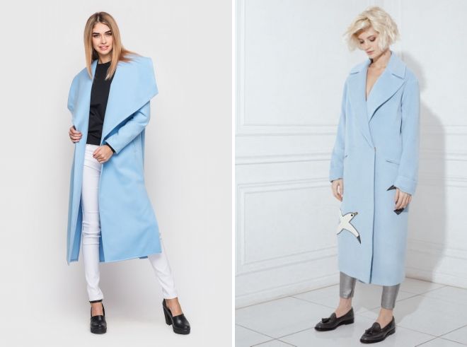голубое кашемировое пальто